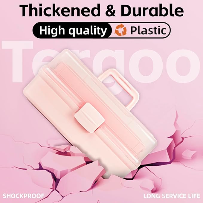 12.5in 3-Layer Multipurpose Craft Organizers and Storage with Adjustable Dividers, Portable Tackle Box, Folding Art & Craft Case for Medicine, Tool, Sewing Organizer (Pink)