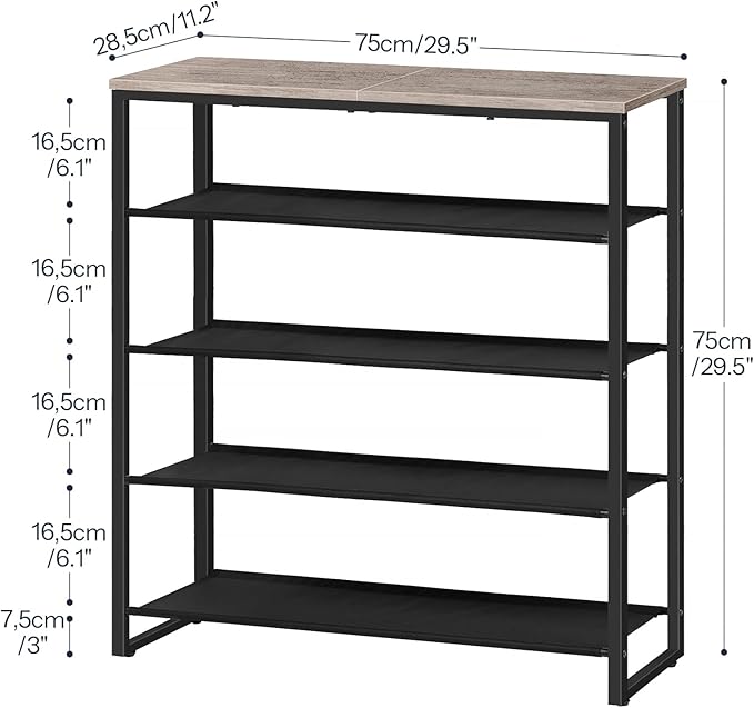 HOOBRO Shoe Rack, 5 Tier Shoe Storage Organizer with 4 Oxford Fabric Shelves and Top Panel, Holds 16-20 Pairs of Shoes, for Entryway and Closet, Industrial, Greige and Black BG50XJ01-NeatNest