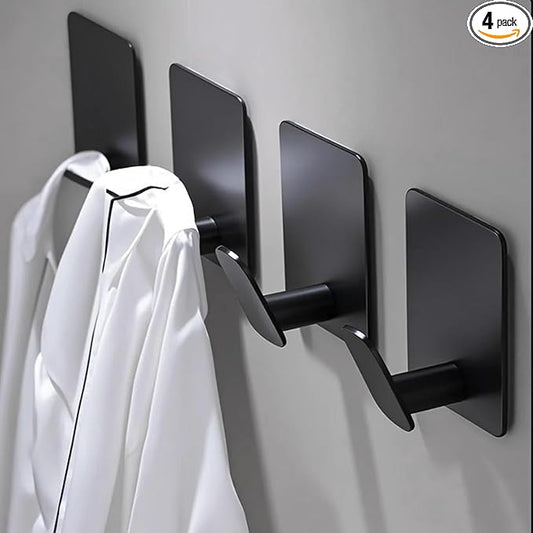 4-Pack Adhesive Wall Hooks – Matte Black Stainless Steel for Bathroom, Kitchen, RV, and Home – No Drilling, Strong Hold, Perfect for Hanging Towels, Coats, Keys, and Bathroom Decor