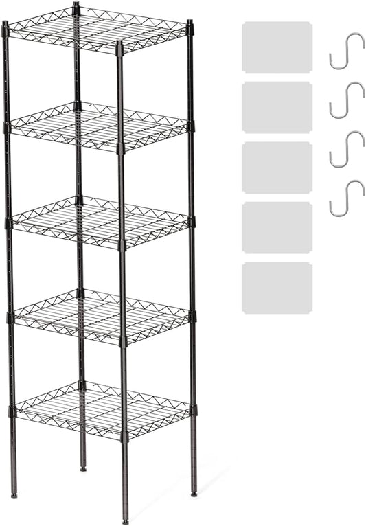 5 Tier Shelves, 16.9"x 13"x 53.9" Utility Rack Shelf, Metal Storage Shelving, Adjustable Wire Shelving Units, Heavy Duty Storage Organizer for Garage Laundry Office, Black
