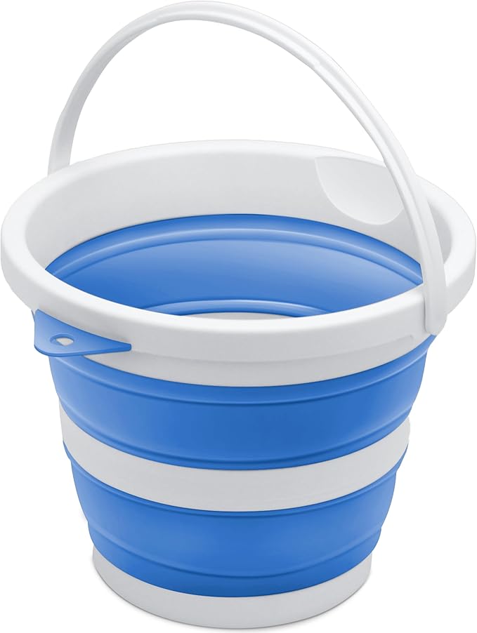 Small Collapsible Bucket 1.3 Gal/5L, Space-Efficient, Portable Foldable Water Pail for Household, Outdoor Use, Car Wash, Camping, Fishing - Blue, Single Pack-NeatNest