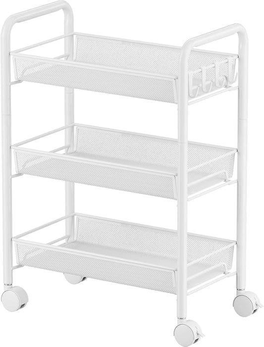 JANE EYRE 3-Tier Rolling Utility Storage Rack Cart on Wheels, Trolley Craft cart, Multi-Purpose Organizer Shelf, White-NeatNest