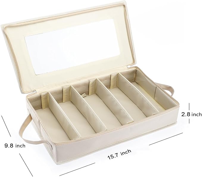 Flatware Utensil Storage Case, Beige Silverware Storage Box Chest with Adjustable Dividers, Removable Cutlery Storage Holder with Zipper Lid for Organizing Spoon/Flatware/Knives-NeatNest