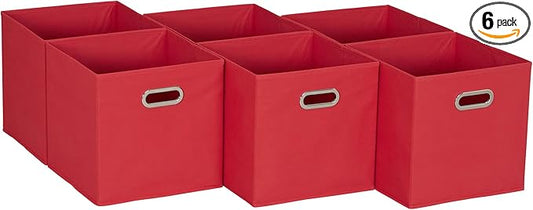 Household Essentials, Red 6 Pack Fabric Storage Bins with Handle
