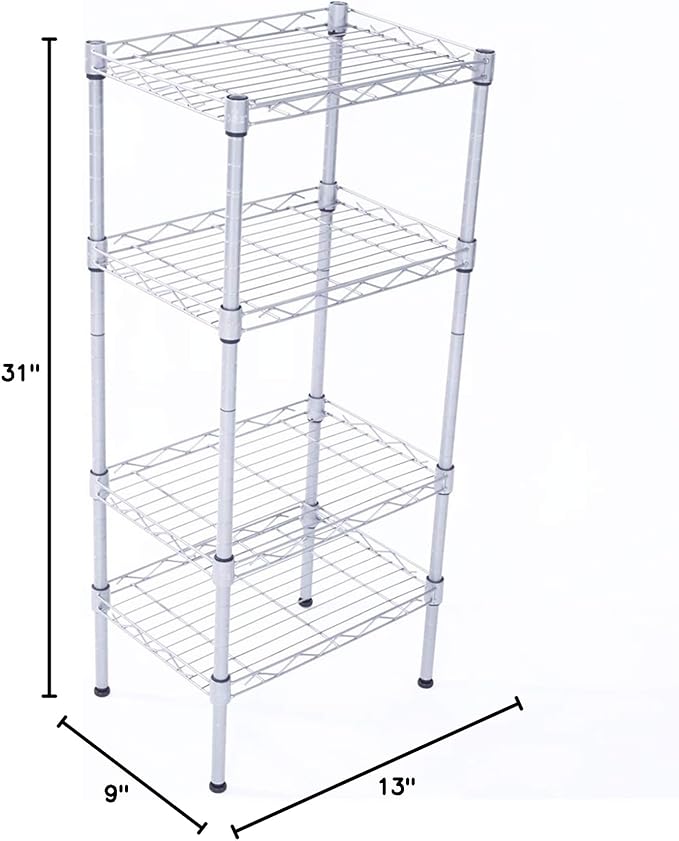 4 Tier Adjustable Storage Shelf Metal Storage Rack Wire Shelving Unit Storage Shelves for Pantry Closet Kitchen Laundry Bathroom (Silver9-4-Tier)