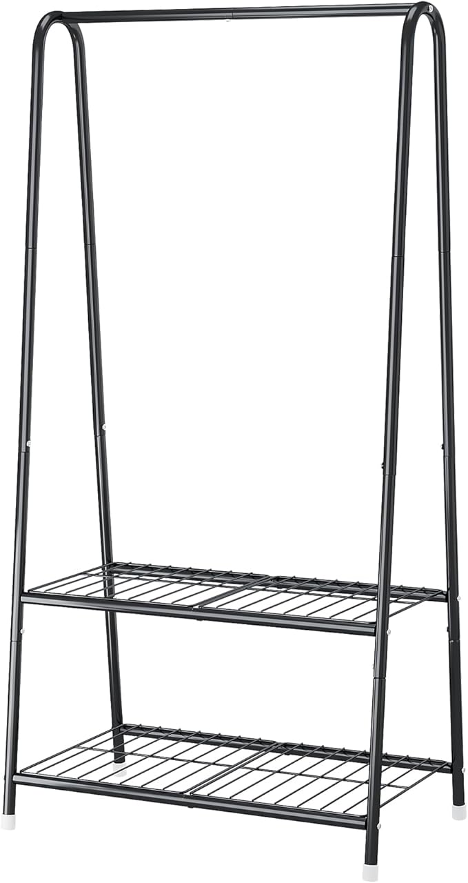 Buzowruil Metal Small Clothes Rack,Clothing Garment Rack with Double Layer Shelf for Clothes,Dress, Shoes,Black-NeatNest
