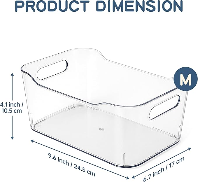 Clear Plastic Storage Bins 8 Pack with 16 Soft Silicone Handles, Organizer Bins for Home & Kitchen, Storage Containers for Pantry, Fridge, Laundry, Bathroom, Classroom-NeatNest