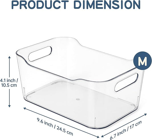 Clear Plastic Storage Bins 8 Pack with 16 Soft Silicone Handles, Organizer Bins for Home & Kitchen, Storage Containers for Pantry, Fridge, Laundry, Bathroom, Classroom-NeatNest