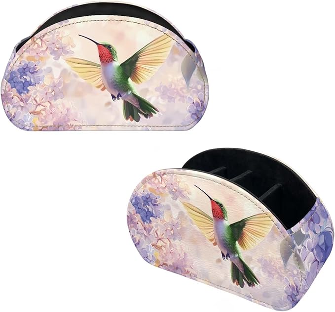 Green Hummingbird Print Office Desk Organizers with 5 Compartments, Remote Control Holder - Desktop/TV Stand/Couch Accessory,for Controllers/Media Players/Eyeglasses Storage-NeatNest