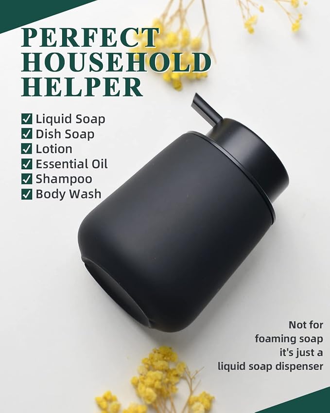 BosilunLife Black Soap Dispenser - Ceramic Dish Soap Dispenser for Bathroom 12ounce Refillable Liquid Hand Dispenser for Essential Oil, Lotion Dispenser with Pump (Rubber Paint)-NeatNest