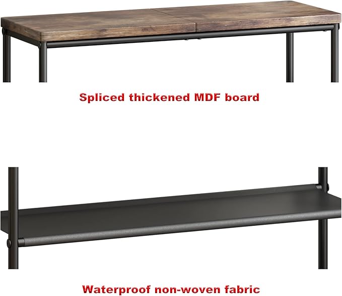 Shoe Rack Organizer 5 Tier Metal Organizer Shelf with Industrial MDF Board and Layer Fabric for Entryway Closet Bedroom Living Room Garage,Black & Rustic Brown (Black+Rustic Brown, 4 Tier)-NeatNest