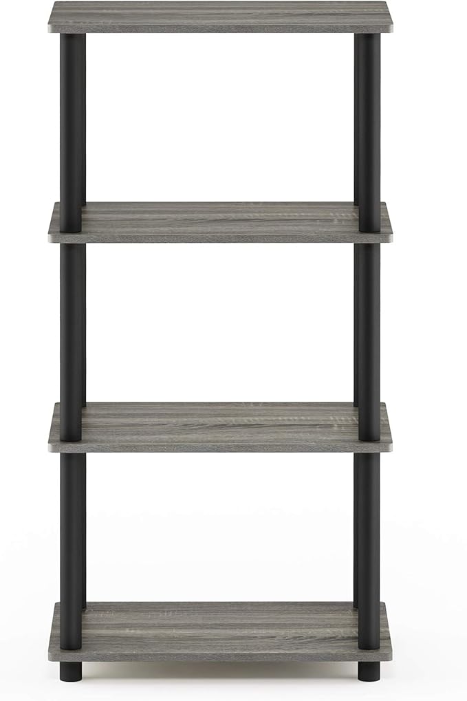 Furinno Turn-N-Tube No Tool 4-Tier Storage Shelf, Narrow, French Oak Grey/Black-NeatNest
