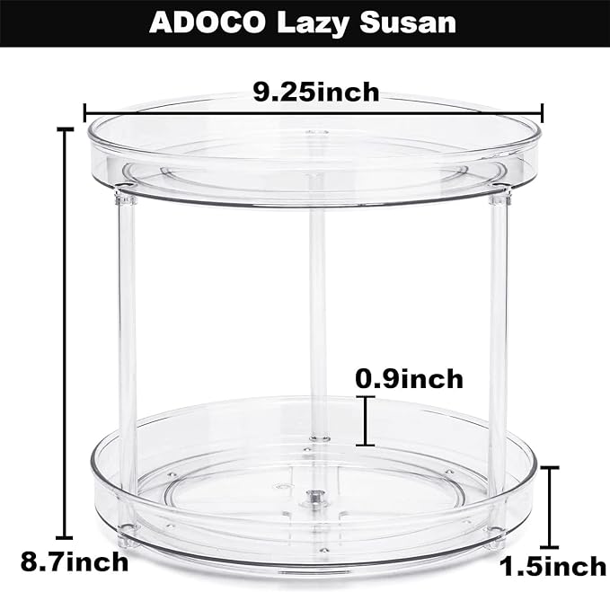 2 Tier Lazy Susan Bathroom Organizer, 9.25Inch Clear 360 Rotating Makeup Organizer for Vanity, Skincare Organizers Perfume Organizer, Spice Rack Organizer for Cabinet- Home Organization and Storage-NeatNest