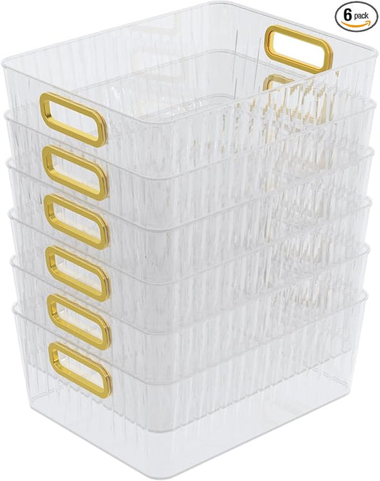 6-Pack Clear Plastic Pantry Organizer Bins, Clear Storage Bins for Organizing