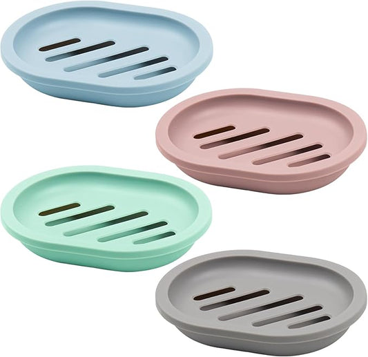 ELANE 4PCS Shower Soap Holder,Soap Dish with Drainage, Plastic Soap Box,Bar Soap Holder for Shower Bathroom Kitchen-NeatNest
