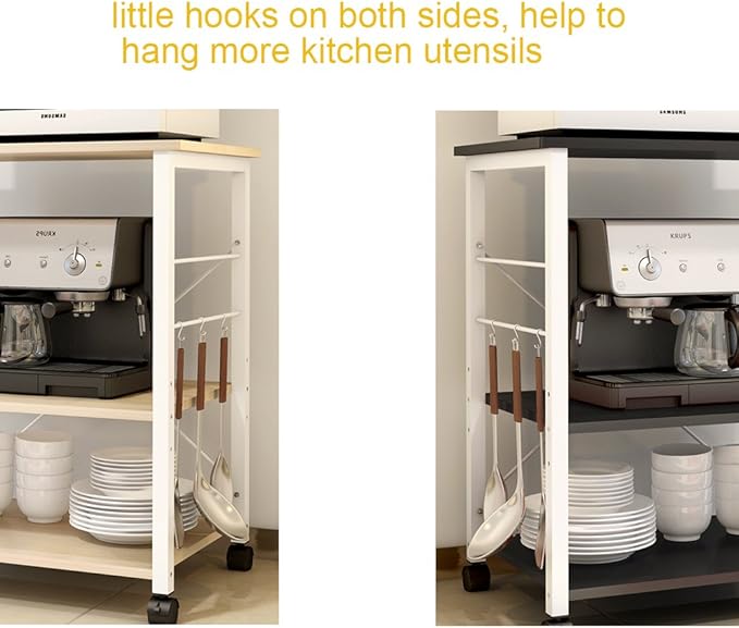 soges 3-Tier Kitchen Baker's Rack, Utility Microwave Oven Stand Cart with Storage Shelves, Small Coffee Cart Station on Wheels, Black W4-BK-N
