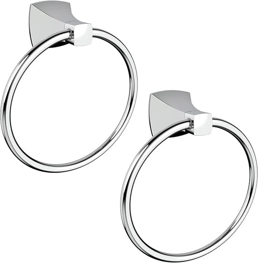 Hand Towel Holder for Bathroom Polished Chrome Towel Ring Stainless Steel and Zinc Alloy Towel Hanger Wall Mount for Bath, Kitchen, 2 Pack