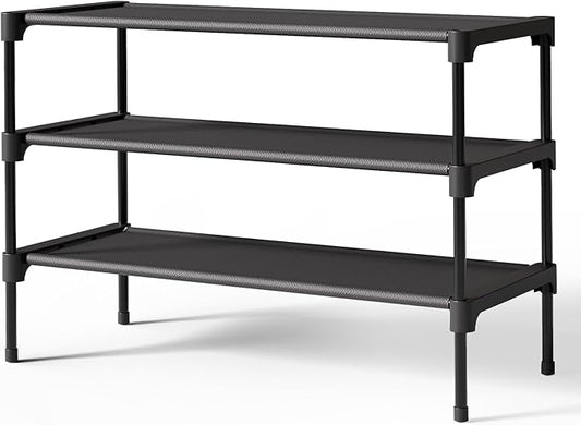 Kitsure Shoe Rack - Non-Woven Shoe Rack Shelf, Shoe Organizer for Closet, Entryway, Garage & Corridor, Stackable Shoe Shelves, Medium, Black