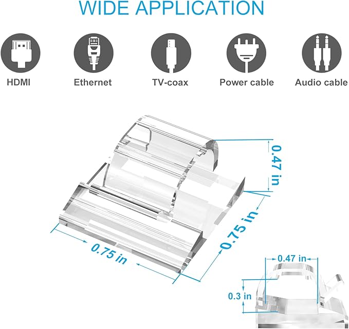 Adhesive Cable Clips Cord Organizer Clear (45 PCS, Large), Outdoor Light Clips for Christmas String Lights, Wall Wire Holder Clips for Ethernet Cable Management Under Desk, Led Light Hooks-NeatNest