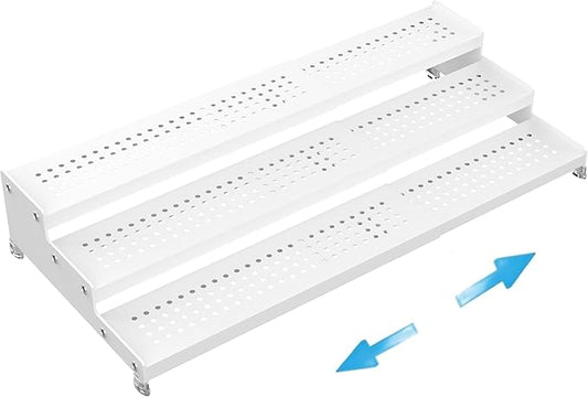 Expandable Spice Rack organizer with 3-Tier step shelf,Modern Design heavy duty,Non Skid and Visibility,Great for Kitchen Cabinet,Bathroom,dressing table,Cupboard, Pantry and more(1PACK/WHITE)-NeatNest