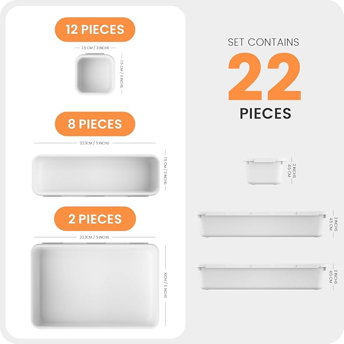 A-LuGei 【𝟮𝟮𝗣𝗖𝗦】 Plastic White Desk Drawer Organizer, Bathroom Organizers and Storage, Makeup Organizer, Organization and Storage Bin Container for Vanity Office Utensils Tool Pantry Cosmetic-NeatNest