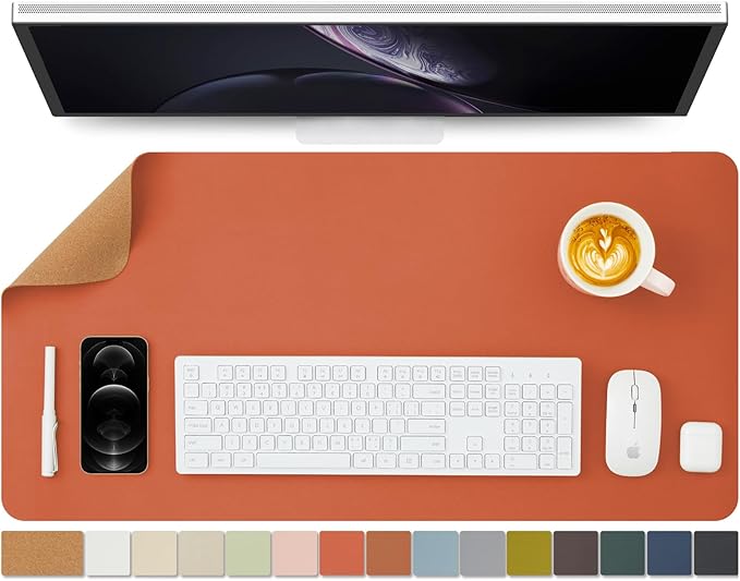 Cork Desk Mat - Dual-Sided Desk Pad for Office and Home - Desk Organization and Accessories - Ideal for Large Mouse Pad and Desk Mats on Top of Desks(Orange,80cmx 40cm)-NeatNest