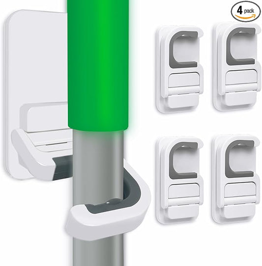4pack Broom Holder Wall Mount Mop Holder Broom and Mop Gripper Self Adhesive No Drilling Anti-Slip Mop Handle Hanger Household Cleaning Organizer, Holds up to 6 lb-NeatNest