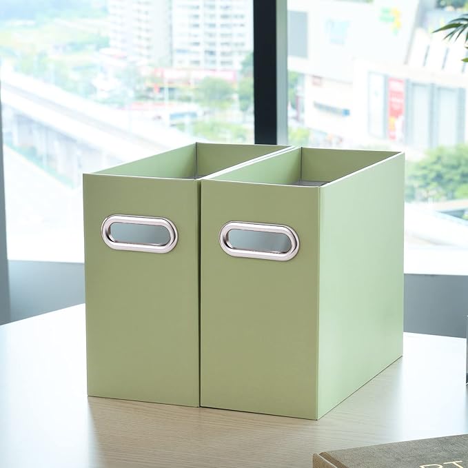Oterri File Organizer, 6 Packs Small Storage Box, Cardboard File Folder Organizer, Collapsible File Box for Hanging File Folders Letter Size, Portable Filing Organizer with Handle（Green）