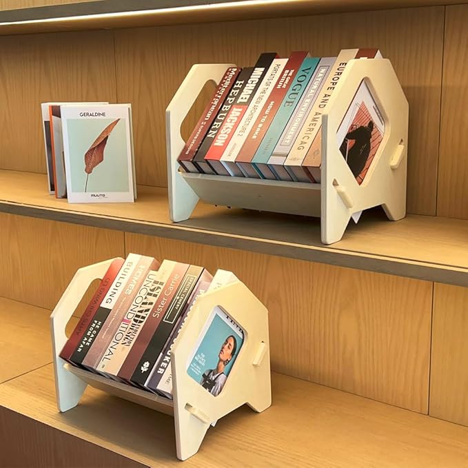 2 Pack Desktop Bookshelf, Stackable Book Organizer with Handle, Storage Rack for CD/Magazine/File Folder, Portable Small Bookshelf for Study, Living Room, Kid's Room, No Nails, Small Size-NeatNest