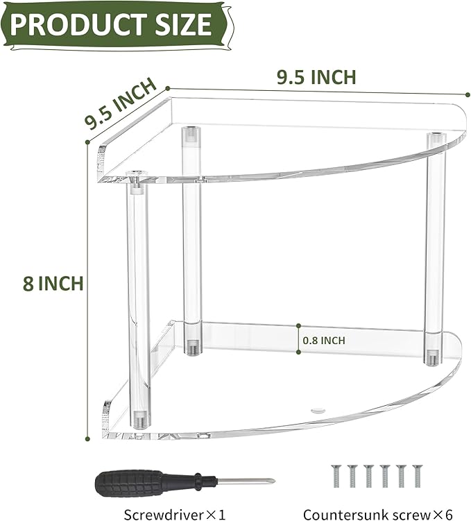 2 Tier Acrylic Corner Shelf Organizer Storage 9.5x9.5x8 Inch, Transparent Countertop Corner Shelf for Bathroom, Kitchen, Bedroom, Office, Study Room-NeatNest