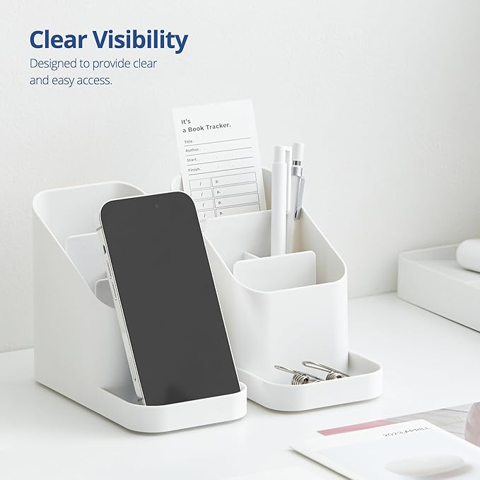 BLUE GINKGO Desk Holder – Korean-Made Office Organizer for Pencils, Pens, Notes, and Desk Supplies (White)-NeatNest