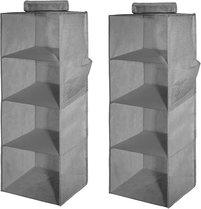 2 Packs Hanging Closet Organizer 4-Shelf Hanging Shelves Collapsible Hanging Storage Shelf for Bedroom College Dorm Pantry Camper RV, Grey-NeatNest