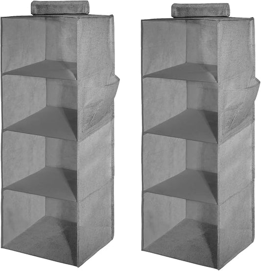 2 Packs Hanging Closet Organizer 4-Shelf Hanging Shelves Collapsible Hanging Storage Shelf for Bedroom College Dorm Pantry Camper RV, Grey-NeatNest