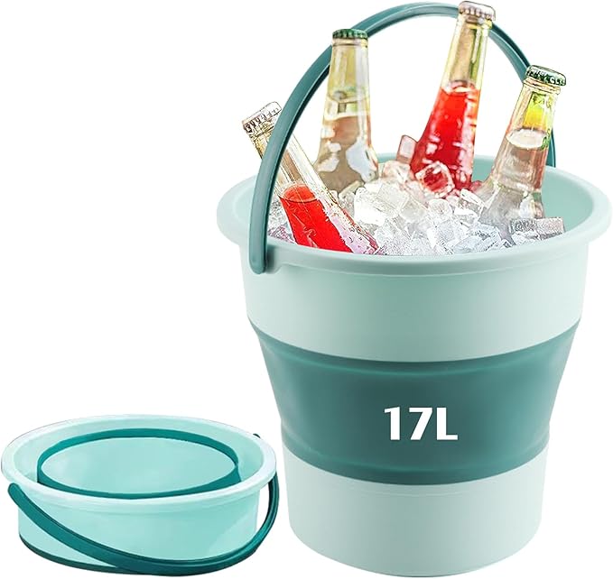 Collapsible Bucket 4.5 Gallon/17L Large Plastic Household Cleaning Mop Buckets Foldable Water Bucket for Car Wash Fishing Camping Beach (Green-Large)-NeatNest