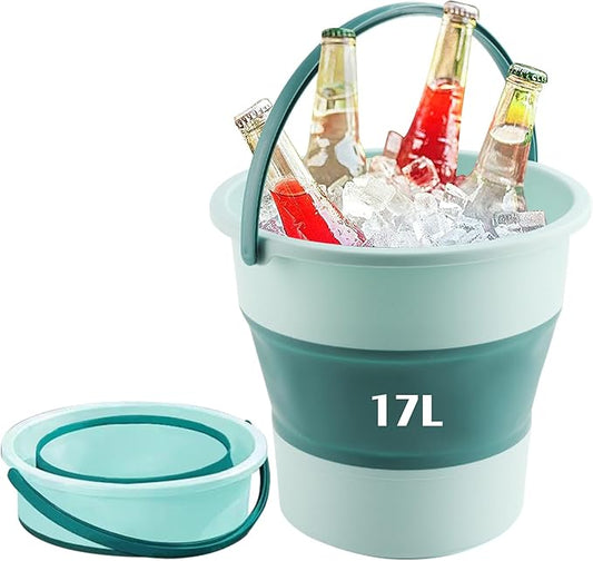 Collapsible Bucket 4.5 Gallon/17L Large Plastic Household Cleaning Mop Buckets Foldable Water Bucket for Car Wash Fishing Camping Beach (Green-Large)-NeatNest