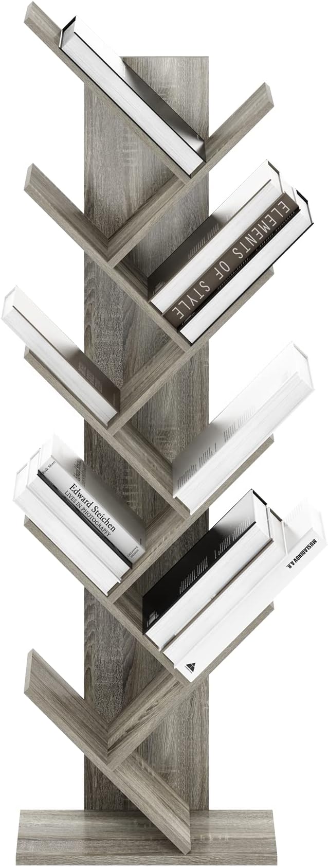 Furinno Tree Bookshelf 9-Tier Floor Standing Tree Bookcase, French Oak-NeatNest