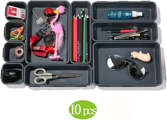 Backerysupply Interlocking Desk Drawer Organizer Separators for Kitchen, Bathroom, Makeup, Office (Set of 10)-NeatNest
