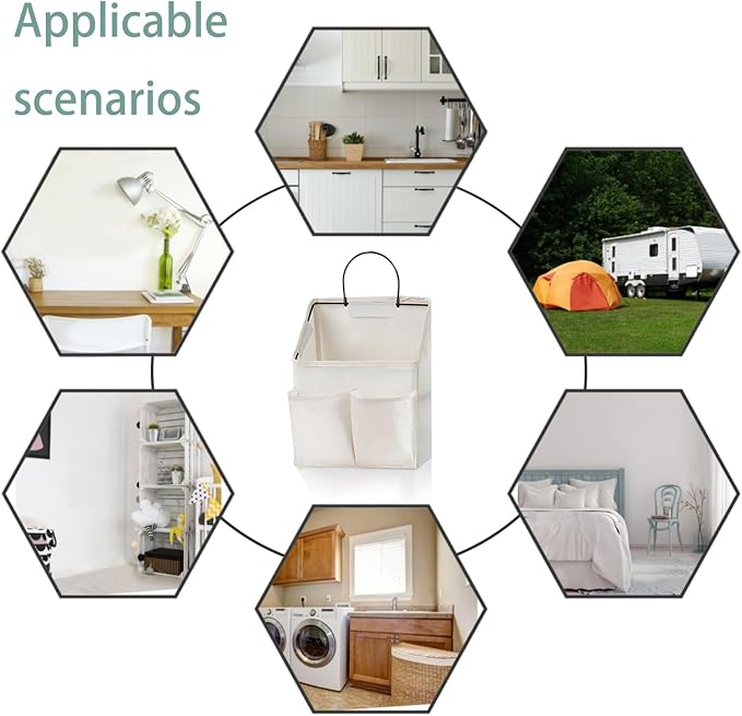 2 Pack Wall Hanging Storage Basket,Wall Hanging Organizer Bags with Pockets, Wall organizer Storage for Dormitory Bathroom Bedroom Kitchen(White-upgraded)-NeatNest