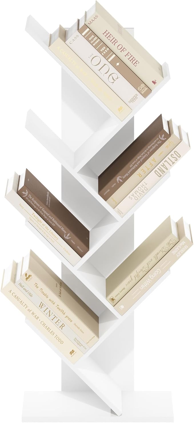 Furinno Tree Bookshelf 7-Tier Floor Standing Tree Bookcase, White-NeatNest