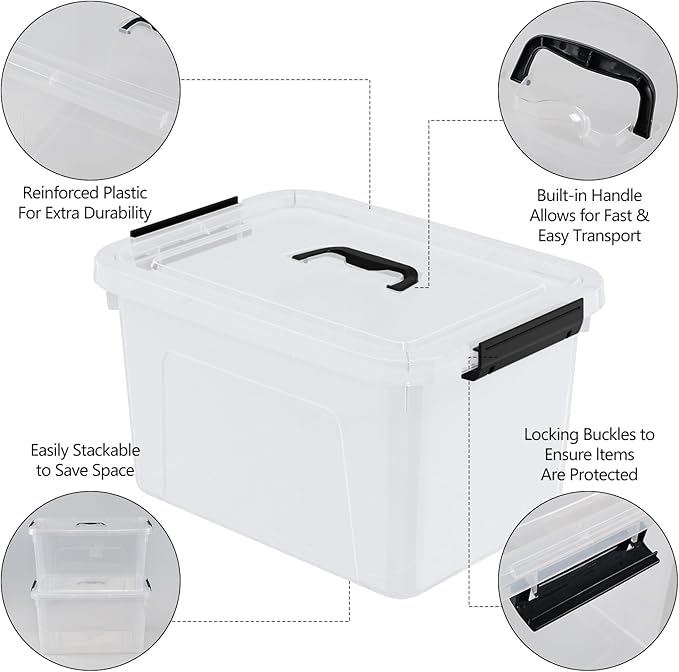 4-Pack 18 L Plastic Storage Box with Lid, Latching Storage Containers Bin, Clear