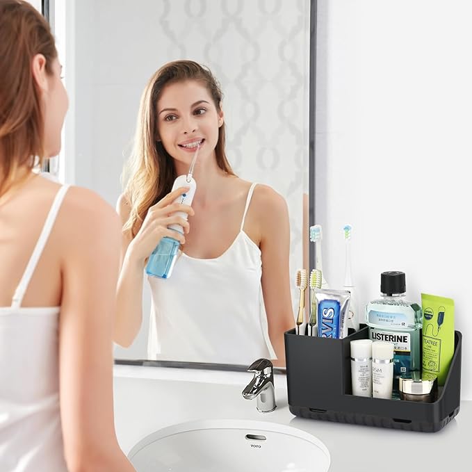 Toothbrush Holders for Bathrooms, Kids Electric Toothbrush and Toothpaste Holder, Toothbrush Organizer with Drainage, Tooth Brush Holder for Bathroom Countertop Organizer (Black)-NeatNest