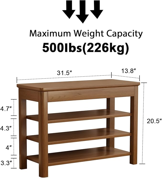3 Tier Shoe Bench with Storage, Wood Shoe Rack for Front Door Entrance, Entryway Shoe Storage Bench.