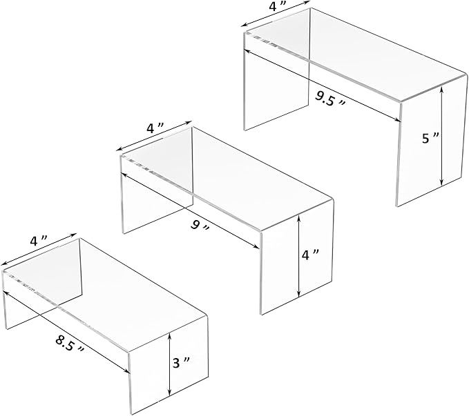 8.5x9x9.5 Inch Acrylic Risers Display Stands 3pcs, Rectangular Display Risers 3 Steps, Clear Acrylic Stand for Brand Store, Retails-NeatNest