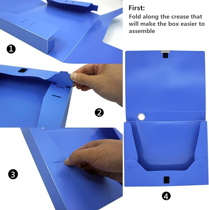 A4 Document Box Plastic Archive Cases with Lid, 31×24x4 cm, File Folder Organizer Document Storage File Boxes for Office, School, Letter Size Paper (Blue (8 Packs))