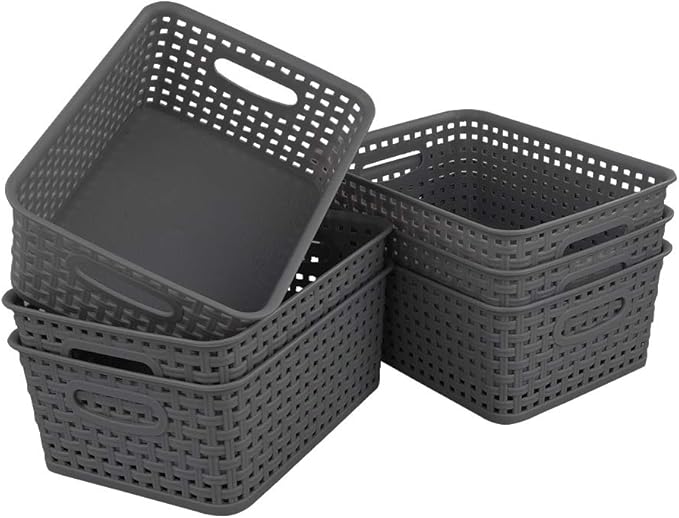 Anbers Small Plastic Storage Basket Pack of 6, Gray Pantry Storage Bins-NeatNest