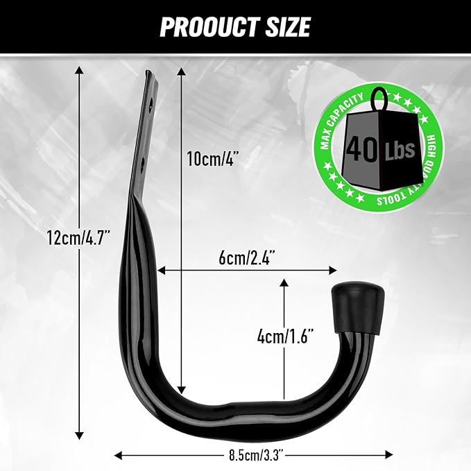 Heavy Duty Garage Storage Hooks, 12-piece Bike Hooks for Garage Wall, Utility Garage Hooks, Wall Mount J Hook for Hanging, Large Metal Storage Organizer Tool, Extension Cord Hanger-NeatNest