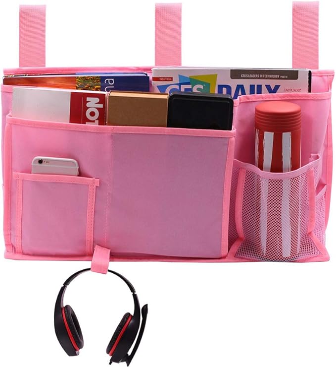 Bunk Bed Organizer - Bedside Storage Caddy with Pocket, Hanging Organizer for Camp, Dorm, Room, Hospital Bed Rail and More (Pink)-NeatNest