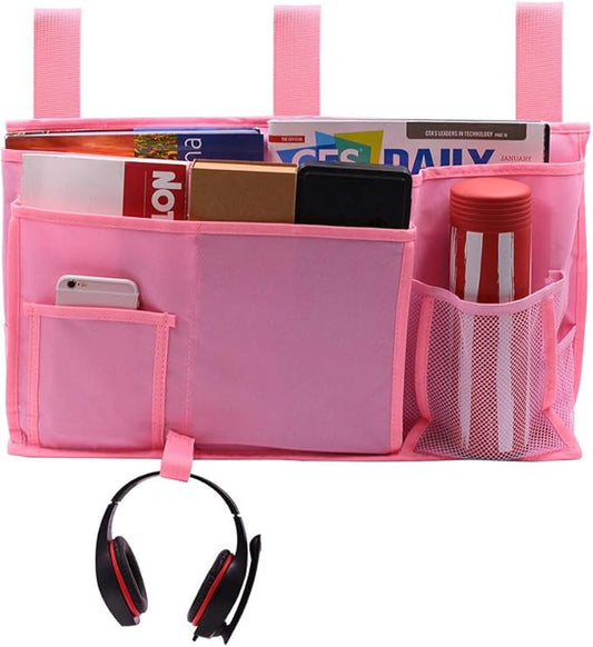 Bunk Bed Organizer - Bedside Storage Caddy with Pocket, Hanging Organizer for Camp, Dorm, Room, Hospital Bed Rail and More (Pink)-NeatNest