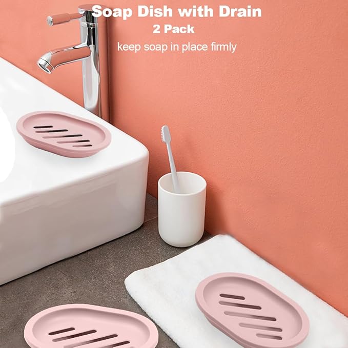 4Pcs Double-Layer Bar Soap Holder for Shower Soap Dish with Drain Soap Saver Box Container Plastic Soap Dish for Bathroom Counter,Kitchen,Toilet (Pink)-NeatNest