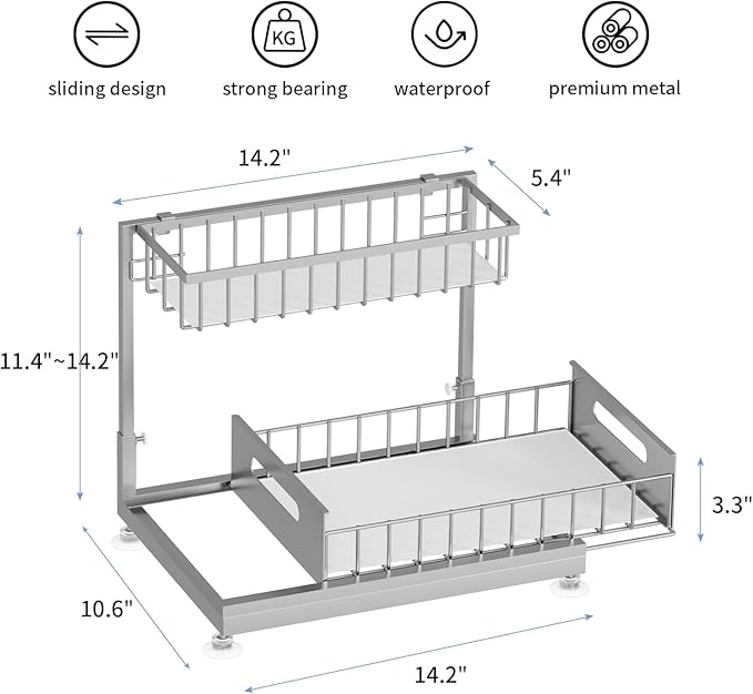 2 Pack Under Sink Organizer Storage 2-Tier Premium Metal Pull-Out Racks, Height Adjustable, Easy Installation | Kitchen & Bathroom Organizers-NeatNest